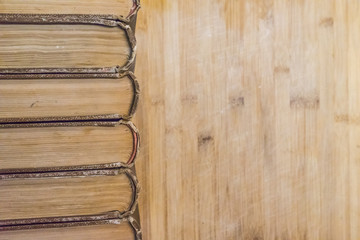 antique books on table, view from above