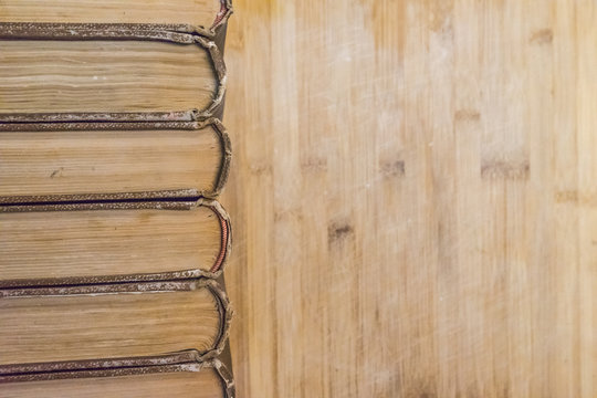 antique books on table, view from above