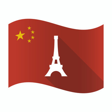 Waving China flag with   the Eiffel tower