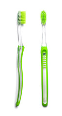 Used toothbrush from the top and from the side isolated