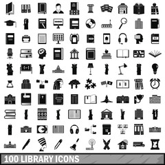 100 library icons set, simple style 