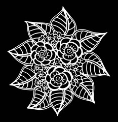 Doodle floral pattern in black and white. Page for coloring book: very interesting and relaxing job for children and adults. Zentangle drawing. Flower carpet in magic garden