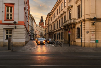 Fototapeta premium Vintage architecture in Krakow streets, Poland, Europe.