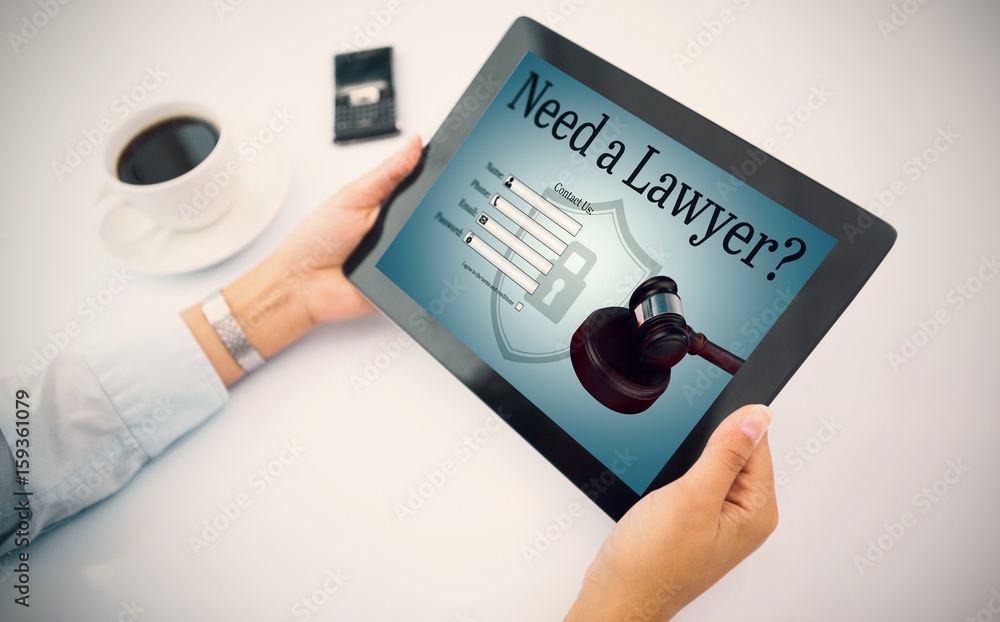 Poster composite image of man using tablet pc