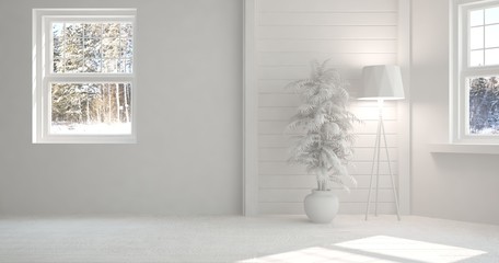 White empty room. Scandinavian interior design. 3D illustration