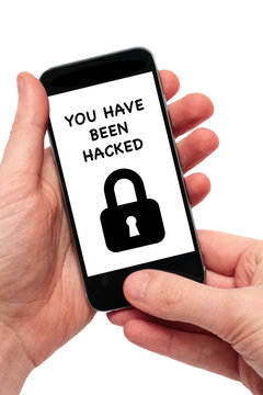 Mobile phone with message "you have been hacked"