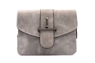 Gray leather clutch isolated on white