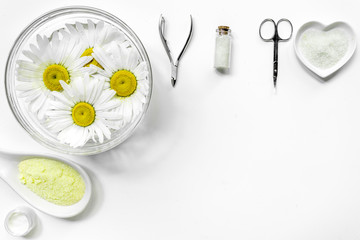 Hand care in spa saloon copyspase top view white background