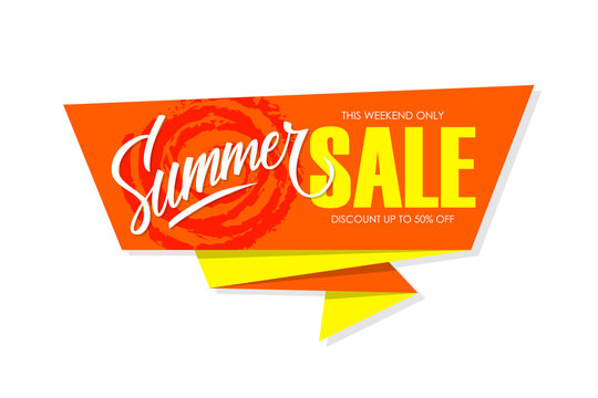 Summer Sale special offer banner with hand lettering for business, promotion and advertising. Vector illustration.