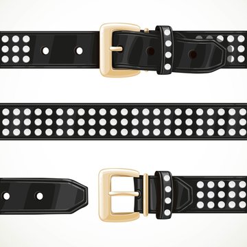 Leather black belt with rivets buttoned, unbuttoned and seamless middle  part isolated on white background Stock Vector | Adobe Stock