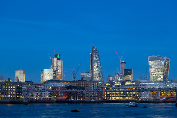 Fototapeta na wymiar Skyline twilight with City of London skyscrapers and office buildings