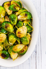 Brussels Sprouts Cabbage With Lemon. Selective focus.