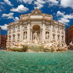 Rome Trevi Fountain or Fontana di Trevi in the morning, Rome, Italy. Trevi is the largest Baroque,...