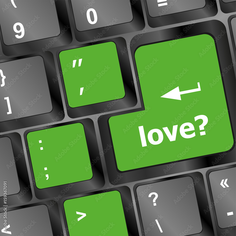 Poster love with question sign button word on keyboard keys