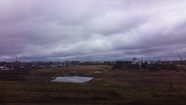 The ancient russian city of Suzdal in the cloudy weather in the evening. Created in 1024 