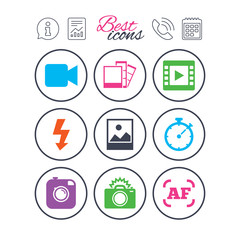 Photo, video icons. Camera, photos and frame.