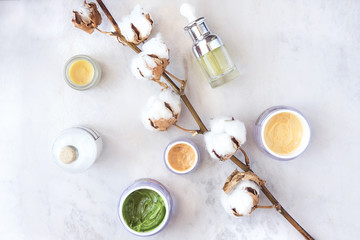 Natural skincare beauty products from above