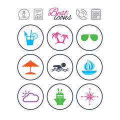Cruise trip, ship and yacht icons. Travel signs.