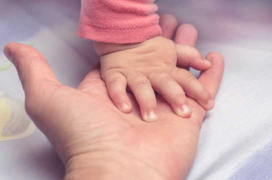 A little child's hand with parent's hand