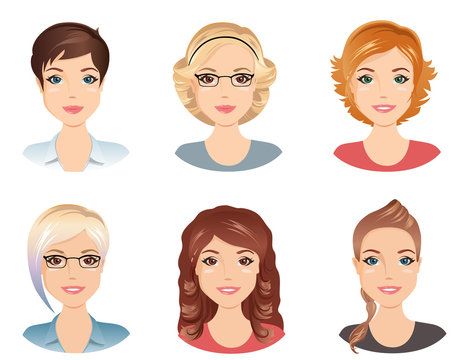 Different hairstyles for the girls, young adults, middle aged woman