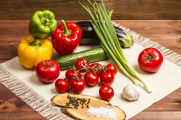 Healthy Organic Vegetables on a Wooden Background.