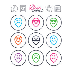 Smile icons. Sunglasses, mustache and laughing.