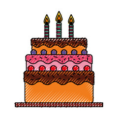 delicious cake brithday with candles vector illustration design