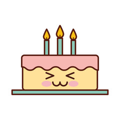 delicious cake brithday with candles kawaii character vector illustration design