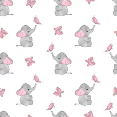 Printed kitchen splashbacks Elephant Seamless pattern with cute elephants and butterflies. Vector background for kids design. Baby print.