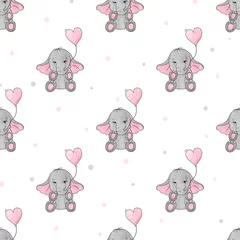 Velvet curtains Animals with balloon Seamless pattern with cute elephants and heart balloons. Vector background for kids design. Baby print.
