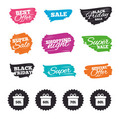 Sale gift box tag icons. Discount symbols.