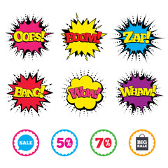 Sale speech bubble icon. Big sale shopping bag.