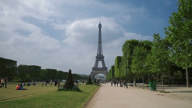 Eiffel Tower, Paris, France, Europe. View of the famous travel and tourism icon at daytime in summer spring with blue sky,