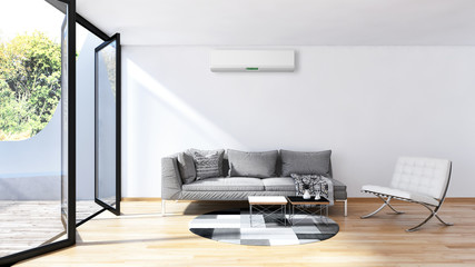 Living room with air conditioning. 3D rendering
