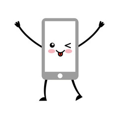 smartphone device comic character vector illustration design