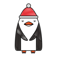 cute penguin with christmas hat vector illustration design