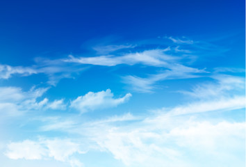 Naklejka na ściany i meble Vector blue sky panorama with transparent clouds. Vector background.