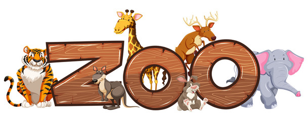 Word design for zoo with wild animals - obrazy, fototapety, plakaty