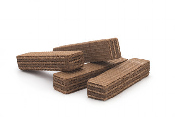 single waffle with chocolate on white background