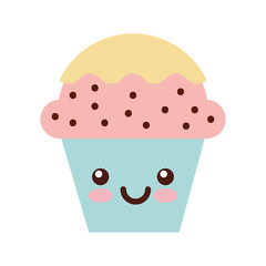 cup cake sweet kawaii character vector illustration design