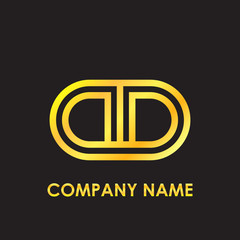 Initial letter DD elegant gold reflected lowercase logo template in black background