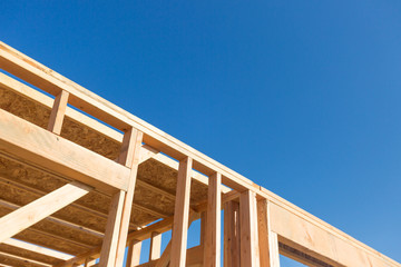 Wood Home Framing Abstract At Construction Site.