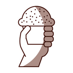 hand human with cup cake sweet icon vector illustration design