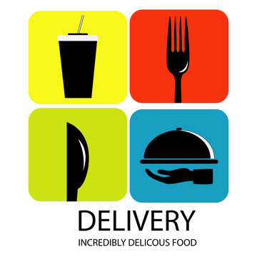 Vector Take Away Food And Coffee To Go Icons And Labels In Trendy Linear Style - Fast Food And Cafe Concepts