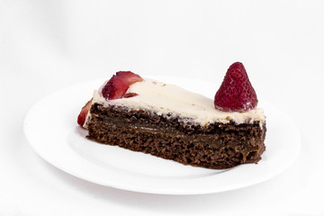 Chocolate Cake with dulce de leche, cream and strawberries