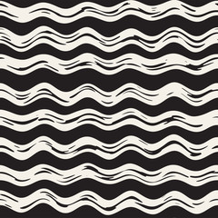 Decorative seamless pattern with handdrawn doodle lines. Hand painted grungy wavy stripes background. Trendy freehand texture