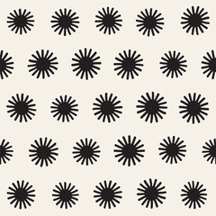 Vector seamless sunburst shapes freehand pattern. Abstract background with round brush strokes. Hand drawn texture