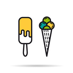 Line icon - Ice cream on a stick and a horn