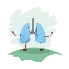 colorful scene in grass with silhouette caricature respiratory system vector illustration