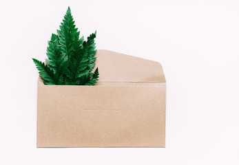 Creative minimal arrangement of leaves on bright white background. Flat lay. Nature concept.